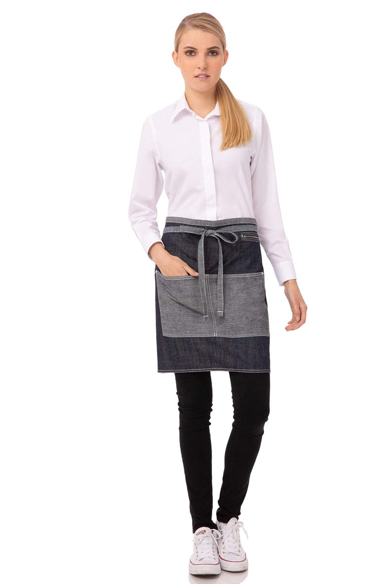 Chef Works Unisex Manhattan Half Bistro Apron, Indigo Blue, One Size - Image 4